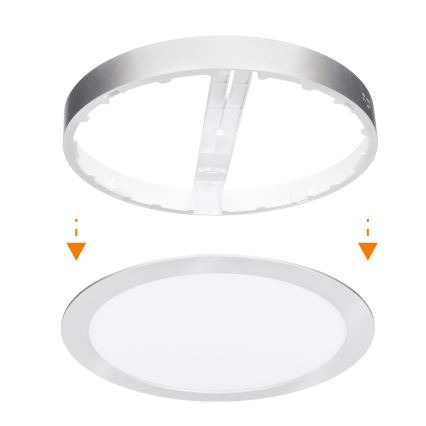 Painel LED 2 em 1 para sobrepor ou embutir, 24W/230V, 3000/4000/6000K, Ø 30 cm, IP54, prateado