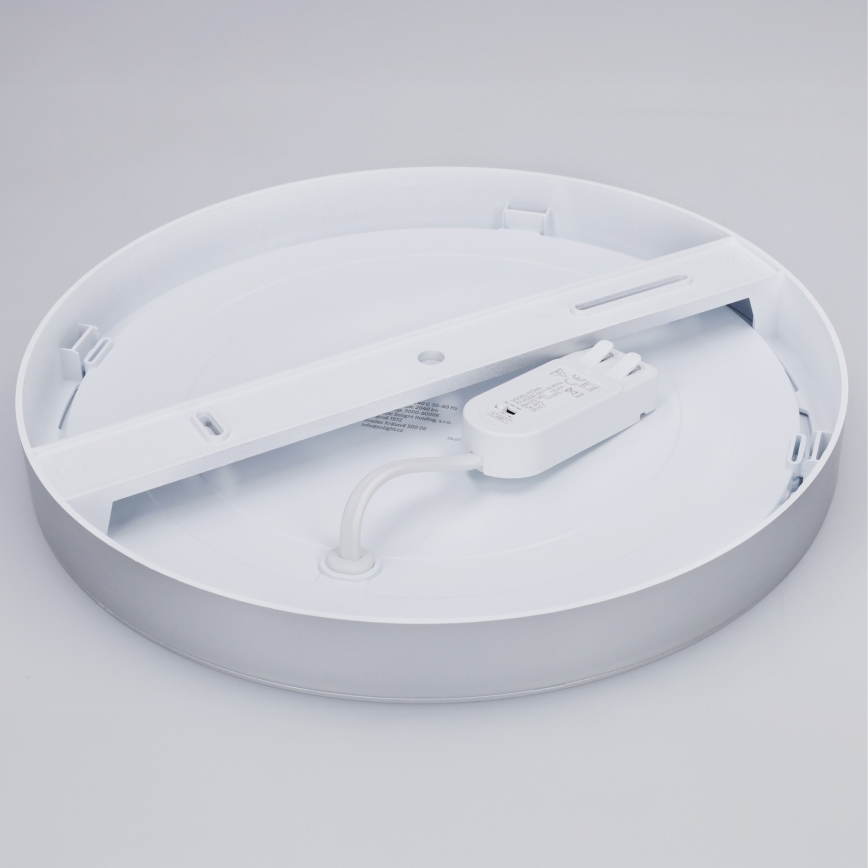 Painel LED 2 em 1 para sobrepor ou embutir, 24W/230V, 3000/4000/6000K, Ø 30 cm, IP54, prateado