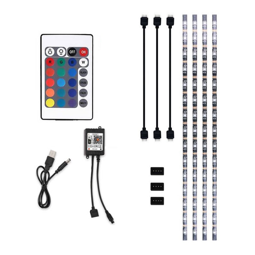 Fita LED RGB regulável para TV LED/6W/5V Wi-Fi Tuya + controlo remoto 0,5m