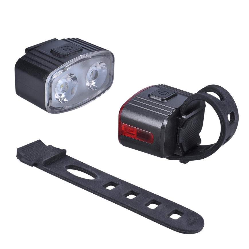 CONJUNTO 2x Luz recarregável LED regulável para bicicleta 350 mAh IP44 vermelho/branco