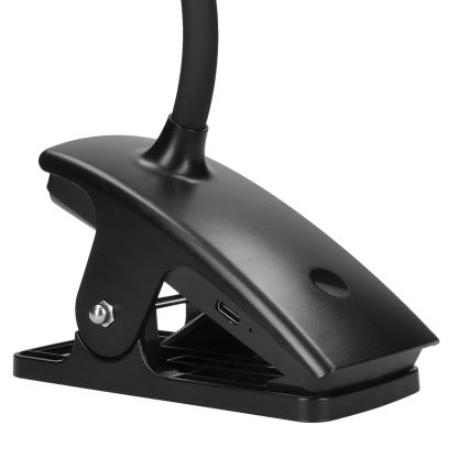 Lâmpada de mesa flexível recarregável LED dimmerizável com clipe LED/2W/1800 mAh 3000/4000/6500K preta