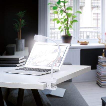 Lâmpada de mesa flexível LED recarregável com dimmer e clipe LED/2W/1800 mAh 3000/4000/6500K branco