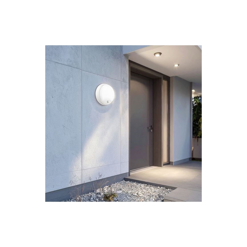 Aplique de parede LED para exterior com sensor 2 em 1, LED 20W, 230V, 3000/4000/6500K, IP65, Ø 22 cm