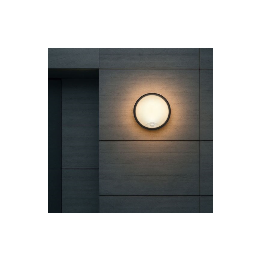 Aplique de parede LED para exterior com sensor 2 em 1, LED 20W, 230V, 3000/4000/6500K, IP65, Ø 22 cm