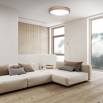 Luminária de teto LED dimmerizável IRON OAK LED/48W/230V 3000-6500K carvalho Ø 40 cm + controlo remoto