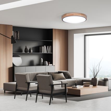 Luminária de teto LED dimmerizável IRON OAK LED/48W/230V 3000-6500K carvalho Ø 40 cm + controlo remoto