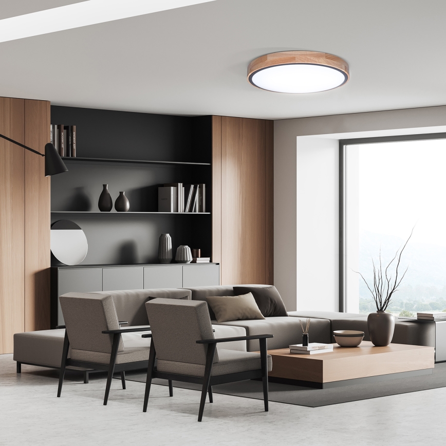 Luminária de teto LED dimmerizável IRON OAK LED/48W/230V 3000-6500K carvalho Ø 40 cm + controlo remoto