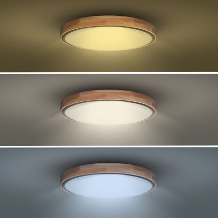 Luminária de teto LED dimmerizável IRON OAK LED/48W/230V 3000-6500K carvalho Ø 40 cm + controlo remoto