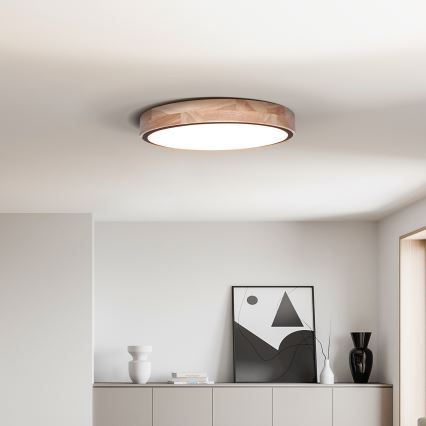 Candeeiro de tecto LED dimerizável IRON OAK LED/48W/230V 3000-6500K carvalho Ø 40 cm + controlo remoto