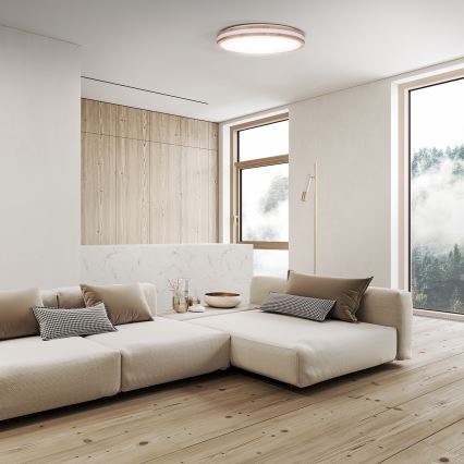Luminária de teto LED dimmerizável WOODY LED/48W/230V 3000-6500K carvalho Ø 38 cm + controlo remoto