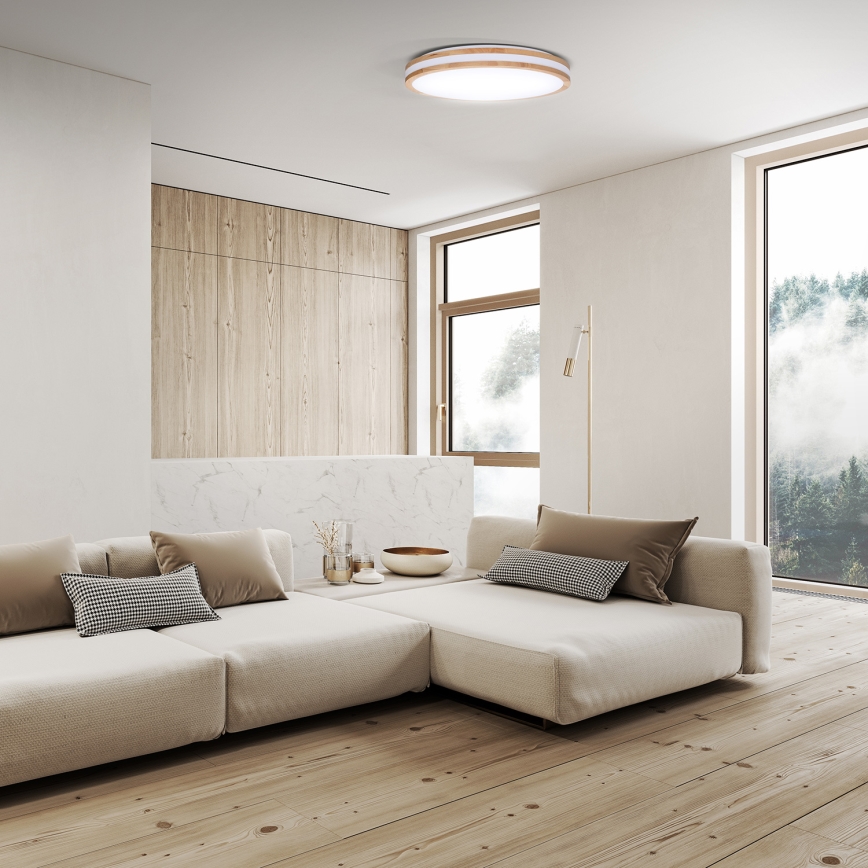 Luminária de teto LED dimmerizável WOODY LED/48W/230V 3000-6500K carvalho Ø 38 cm + controlo remoto
