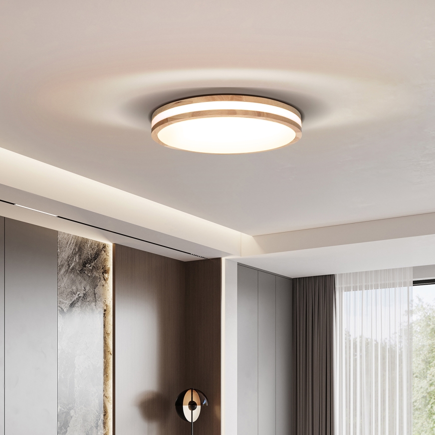 Luminária de teto LED dimmerizável WOODY LED/48W/230V 3000-6500K carvalho Ø 38 cm + controlo remoto