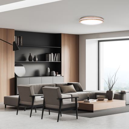 Luminária de teto LED dimmerizável WOODY LED/60W/230V 3000-6500K carvalho diâmetro 50 cm + controlo remoto