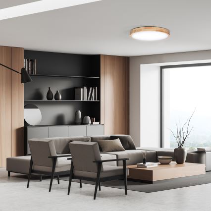 Luminária de teto LED dimmerizável SOLID OAK LED/60W/230V 3000-6500K carvalho diâmetro 51 cm + controlo remoto