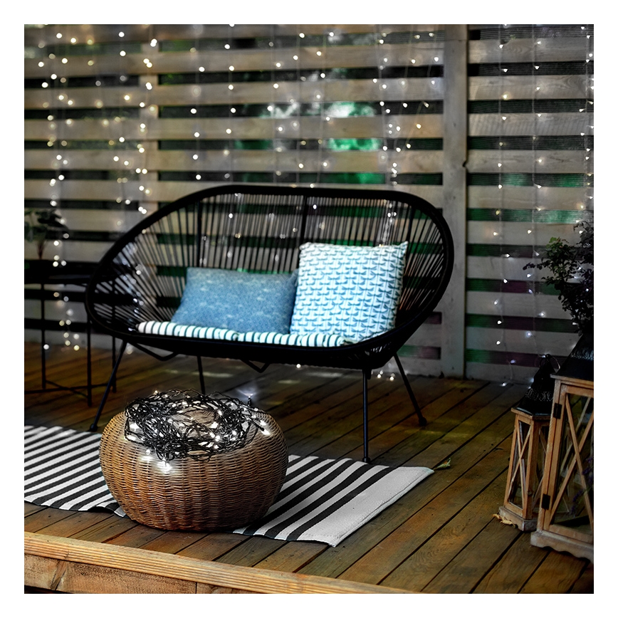 Cordão de LED para exterior, 100 LEDs, 8 modos, IP44, 13 m, branco frio