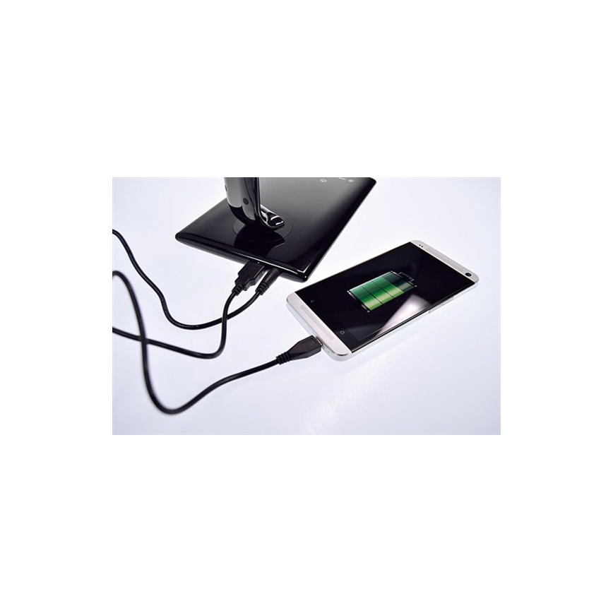 Candeeiro de mesa LED com regulação e conector USB LED/12W/230V preto