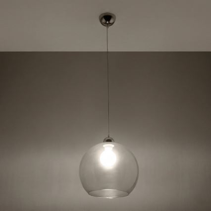 Candeeiro pendente com cabo BALL 1xE27/15W/230V diâmetro 30 cm vidro transparente/cromado brilhante