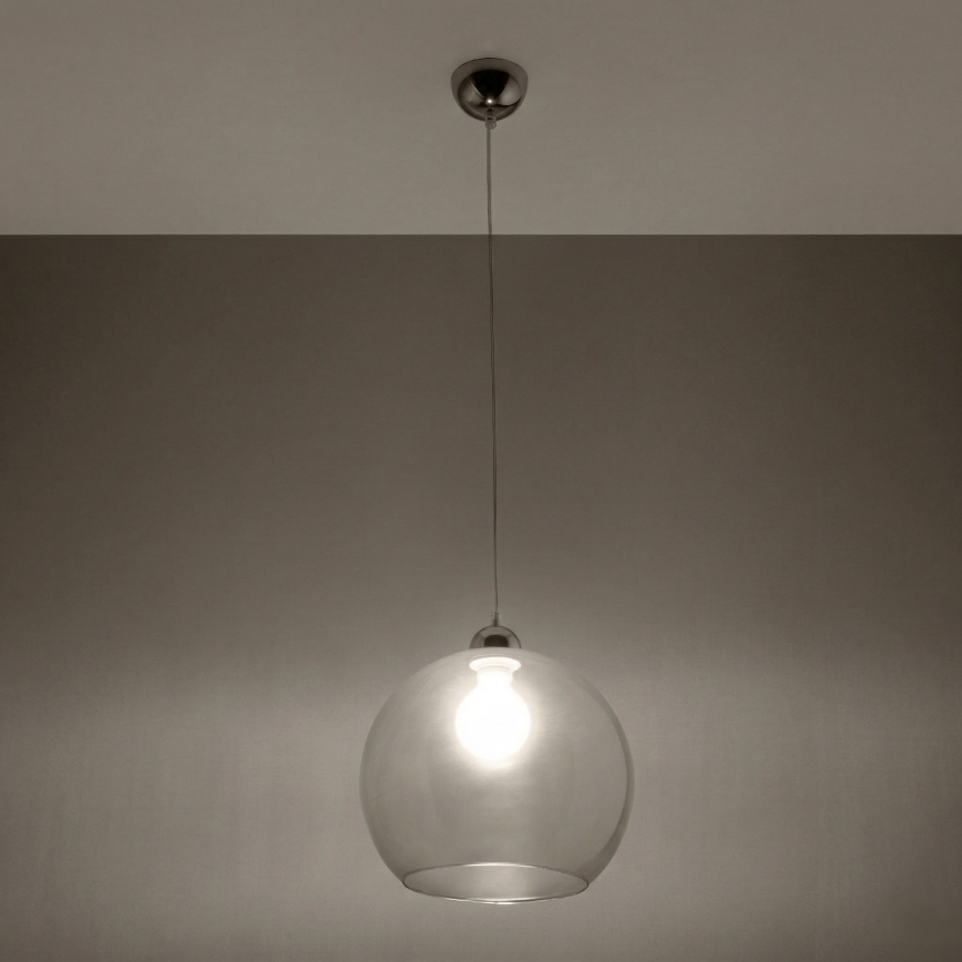 Candeeiro pendente com cabo BALL 1xE27/15W/230V diâmetro 30 cm vidro transparente/cromado brilhante
