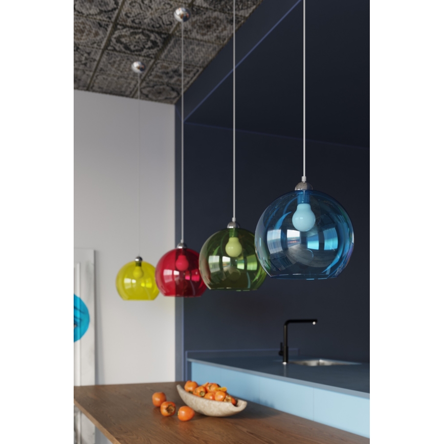Candeeiro pendente com cabo BALL 1xE27/15W/230V diâmetro 30 cm vidro transparente/cromado brilhante