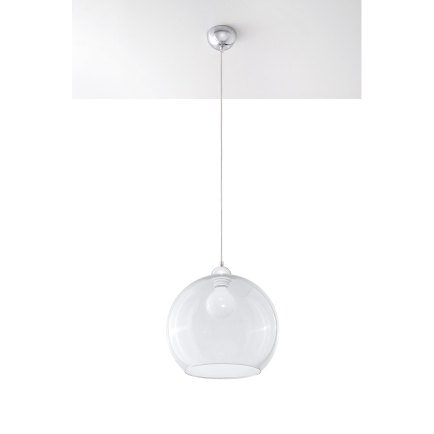 Candeeiro pendente com cabo BALL 1xE27/15W/230V diâmetro 30 cm vidro transparente/cromado brilhante