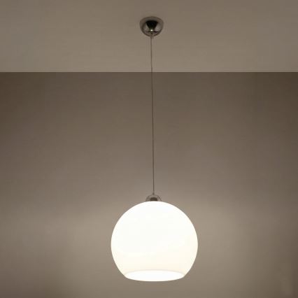 Lustre em cabo BALL 1xE27/15W/230V Ø 30 cm branco/cromado brilhante