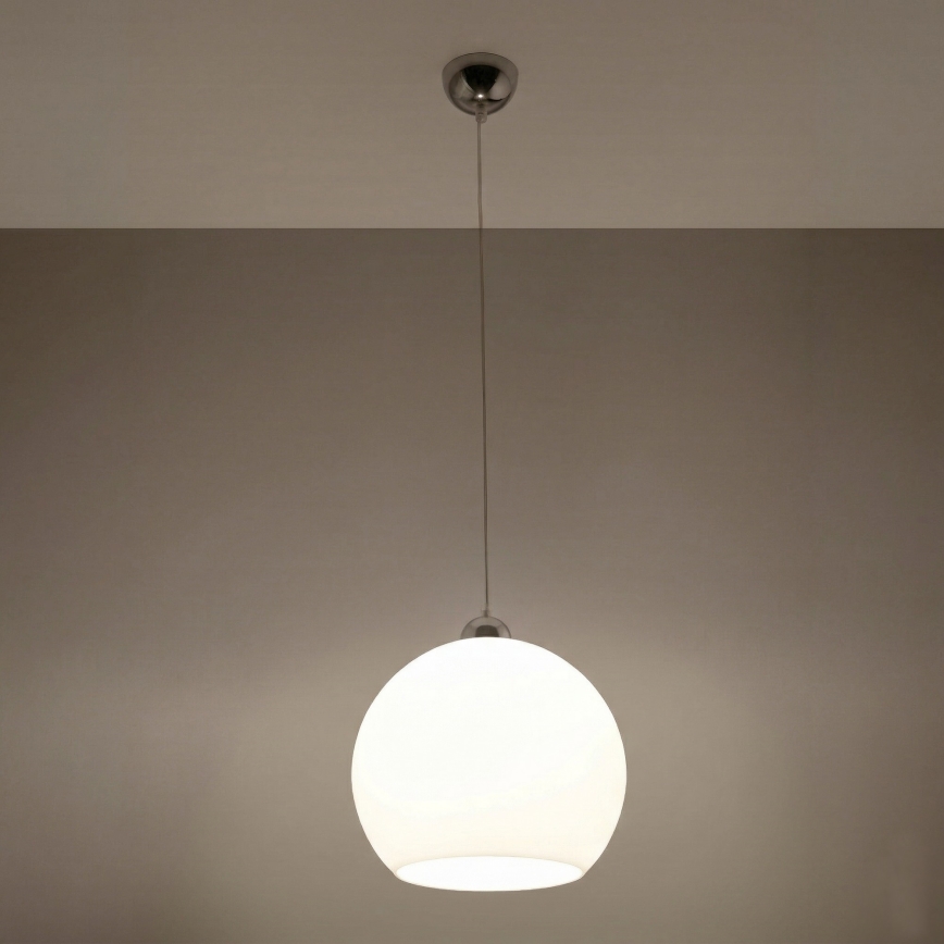 Lustre em cabo BALL 1xE27/15W/230V Ø 30 cm branco/cromado brilhante