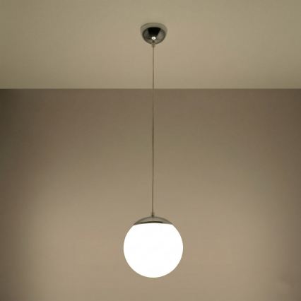 Lustre suspenso por cabo UGO 1xE27/15W/230V Ø 20 cm branco/cromado brilhante