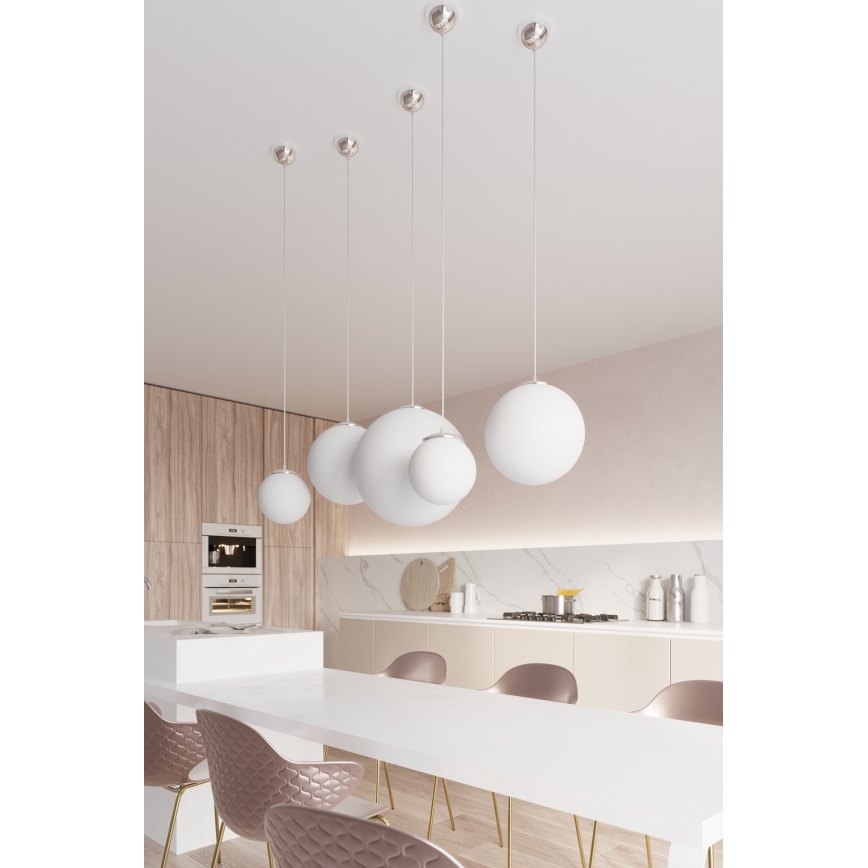 Lustre suspenso por cabo UGO 1xE27/15W/230V Ø 20 cm branco/cromado brilhante