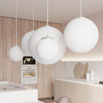 Lustre suspenso por cabo UGO 1xE27/15W/230V Ø 20 cm branco/cromado brilhante