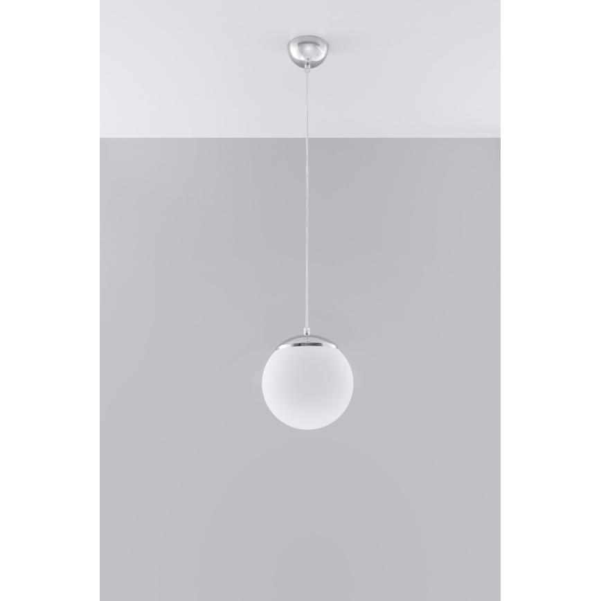 Lustre suspenso por cabo UGO 1xE27/15W/230V Ø 20 cm branco/cromado brilhante