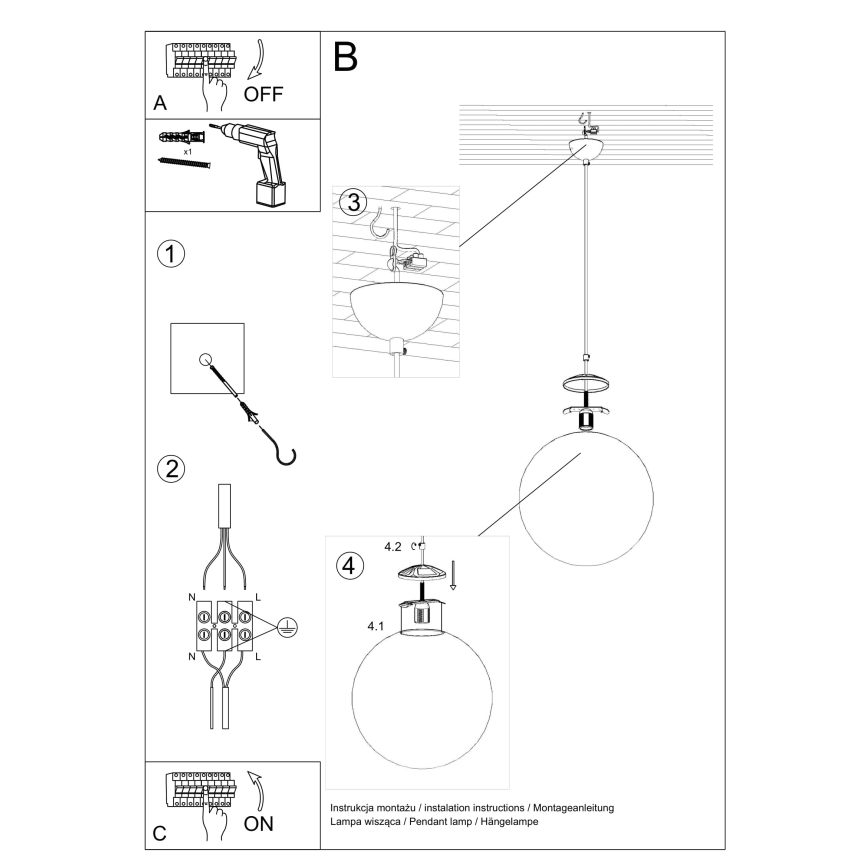 Lustre suspenso por cabo UGO 1xE27/15W/230V Ø 20 cm branco/cromado brilhante