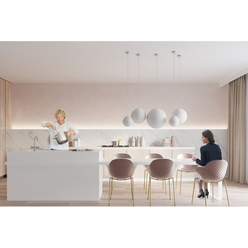 Lustre suspenso por cabo UGO 1xE27/15W/230V Ø 30 cm branco/cromado brilhante