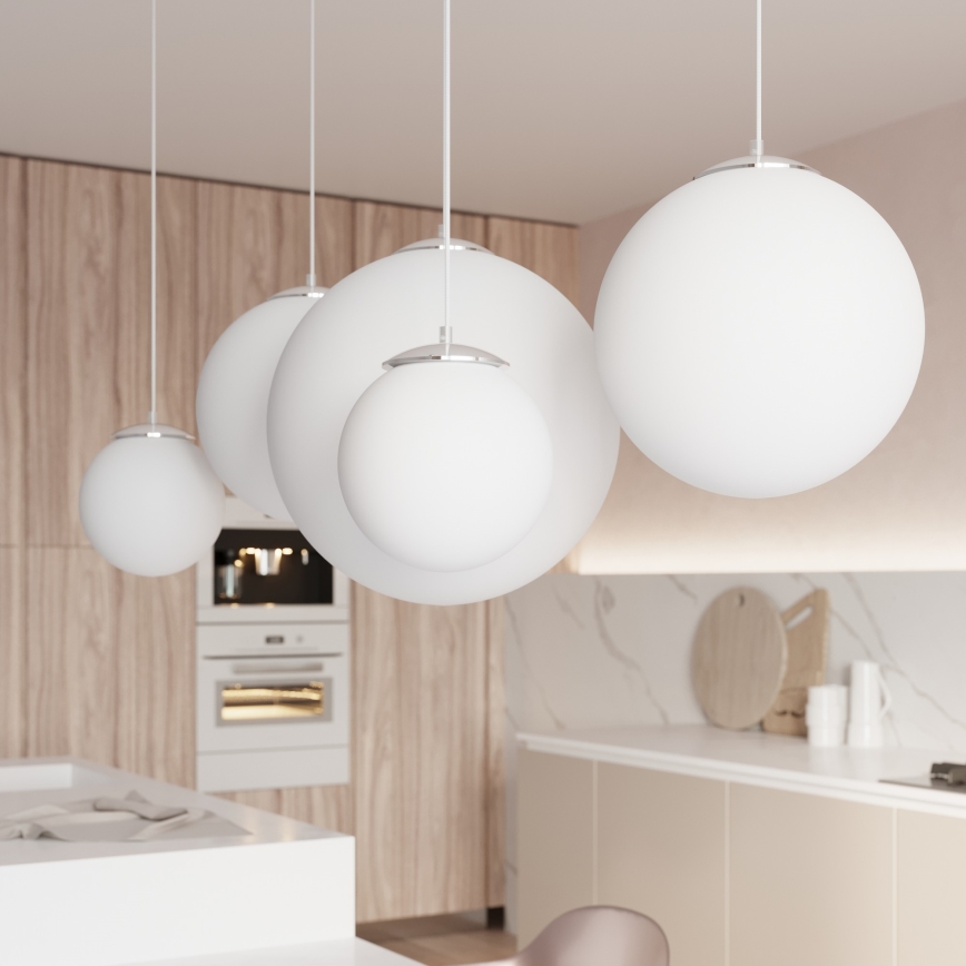 Lustre suspenso por cabo UGO 1xE27/15W/230V Ø 30 cm branco/cromado brilhante