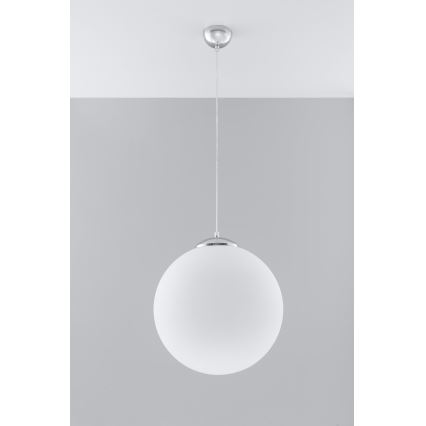 Lustre suspenso por cabo UGO 1xE27/15W/230V Ø 40 cm branco/cromado brilhante