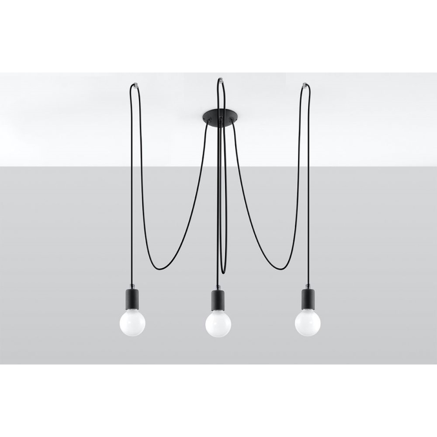 Candeeiro suspenso EDISON 3 3xE27/60W/230V aranha preto