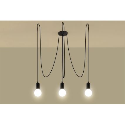 Candeeiro suspenso EDISON 3 3xE27/60W/230V aranha preto