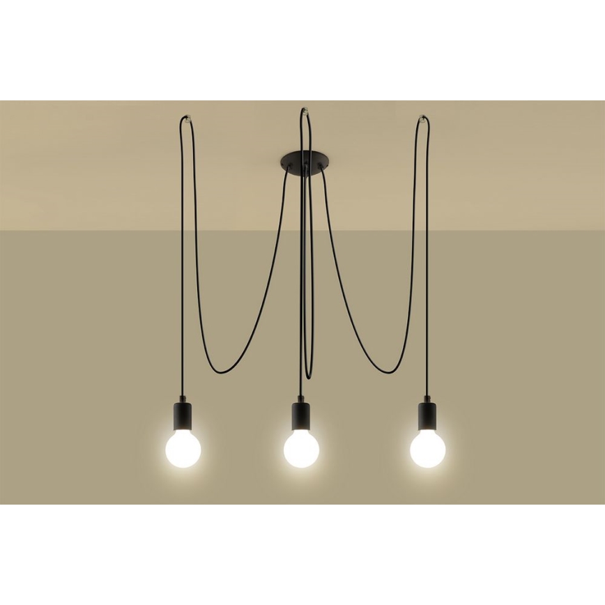 Candeeiro suspenso EDISON 3 3xE27/60W/230V aranha preto