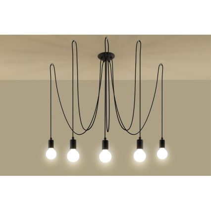 Candeeiro suspenso EDISON 5 5xE27/60W/230V aranha preto