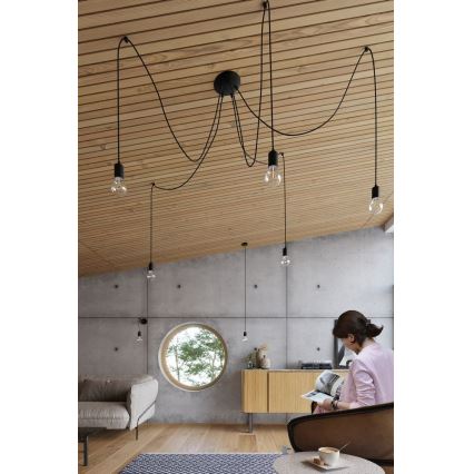 Candeeiro suspenso EDISON 7 7xE27/60W/230V aranha preto