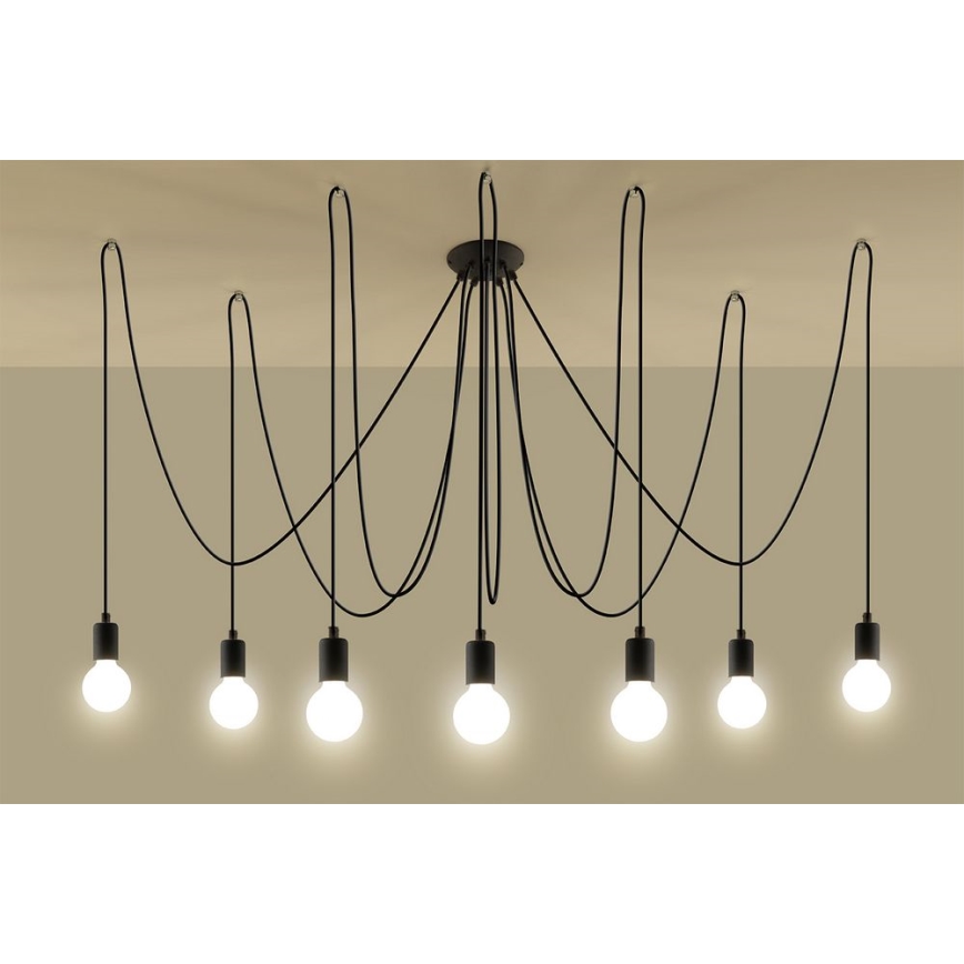 Candeeiro suspenso EDISON 7 7xE27/60W/230V aranha preto