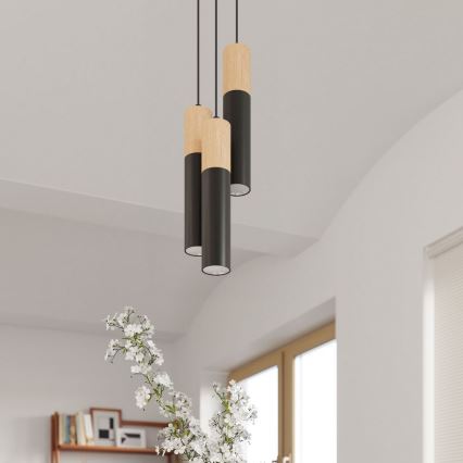 Candelabro suspenso PABLO 1xGU10/40W/230V preto/faia