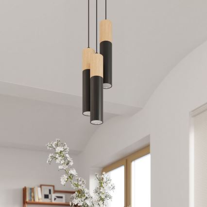 Candelabro suspenso PABLO 2xGU10/40W/230V preto/faia