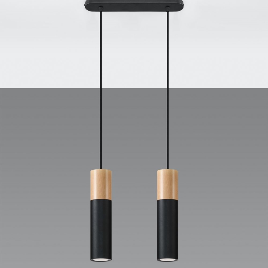 Candelabro suspenso PABLO 2xGU10/40W/230V preto/faia