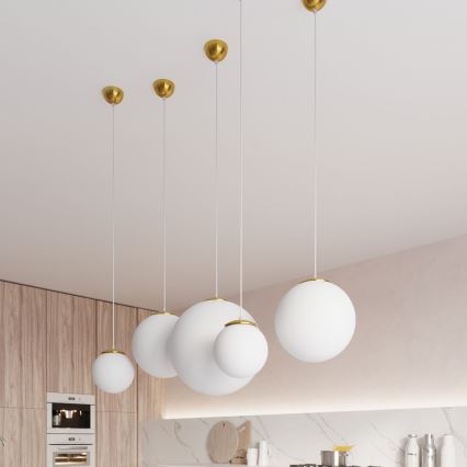 Pendente com cabo TOYA 1xE27/60W/230V, diâmetro 20 cm, branco/dourado