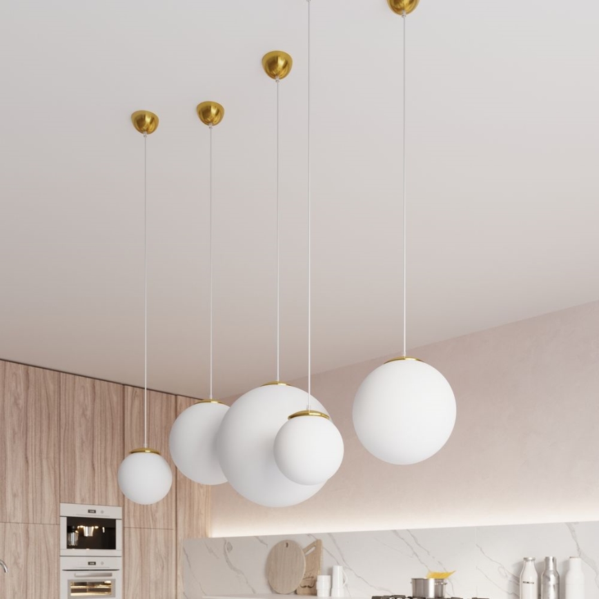 Pendente com cabo TOYA 1xE27/60W/230V, diâmetro 20 cm, branco/dourado