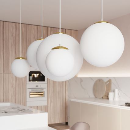 Pendente com cabo TOYA 1xE27/60W/230V, diâmetro 20 cm, branco/dourado