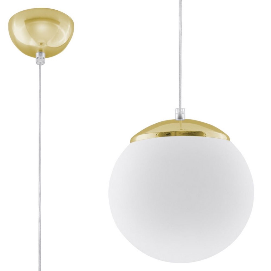 Pendente com cabo TOYA 1xE27/60W/230V, diâmetro 20 cm, branco/dourado