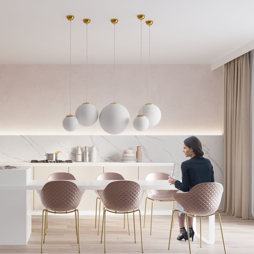 Lustre pendente com cabo TOYA 1xE27/60W/230V, Ø 30 cm, branco/dourado