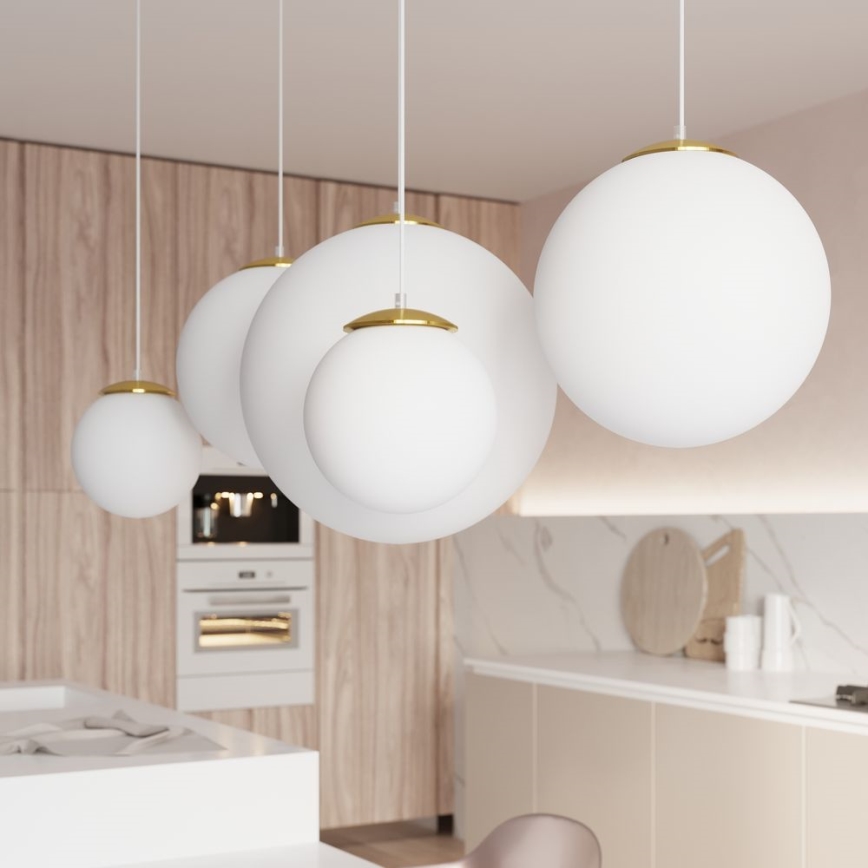 Lustre pendente com cabo TOYA 1xE27/60W/230V, Ø 30 cm, branco/dourado