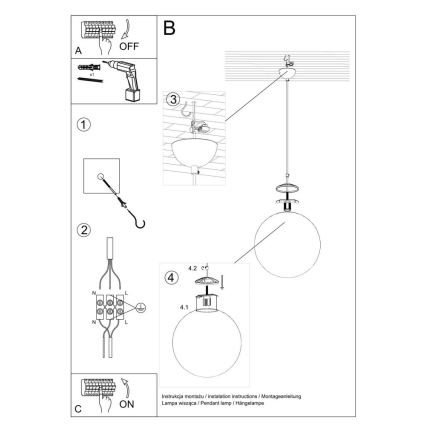 Lustre pendente com cabo TOYA 1xE27/60W/230V, Ø 30 cm, branco/dourado